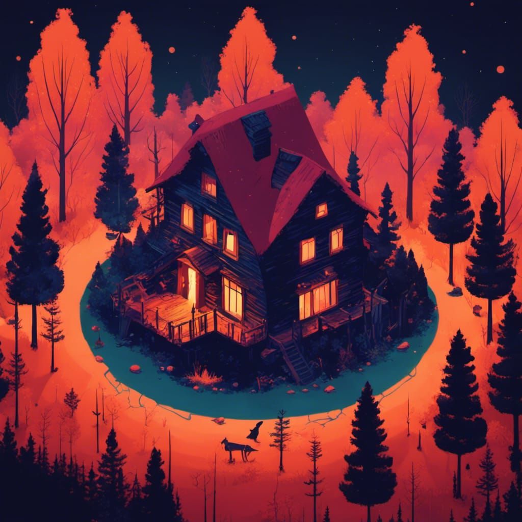 Magical Witch House in Dark Fantasy Forest