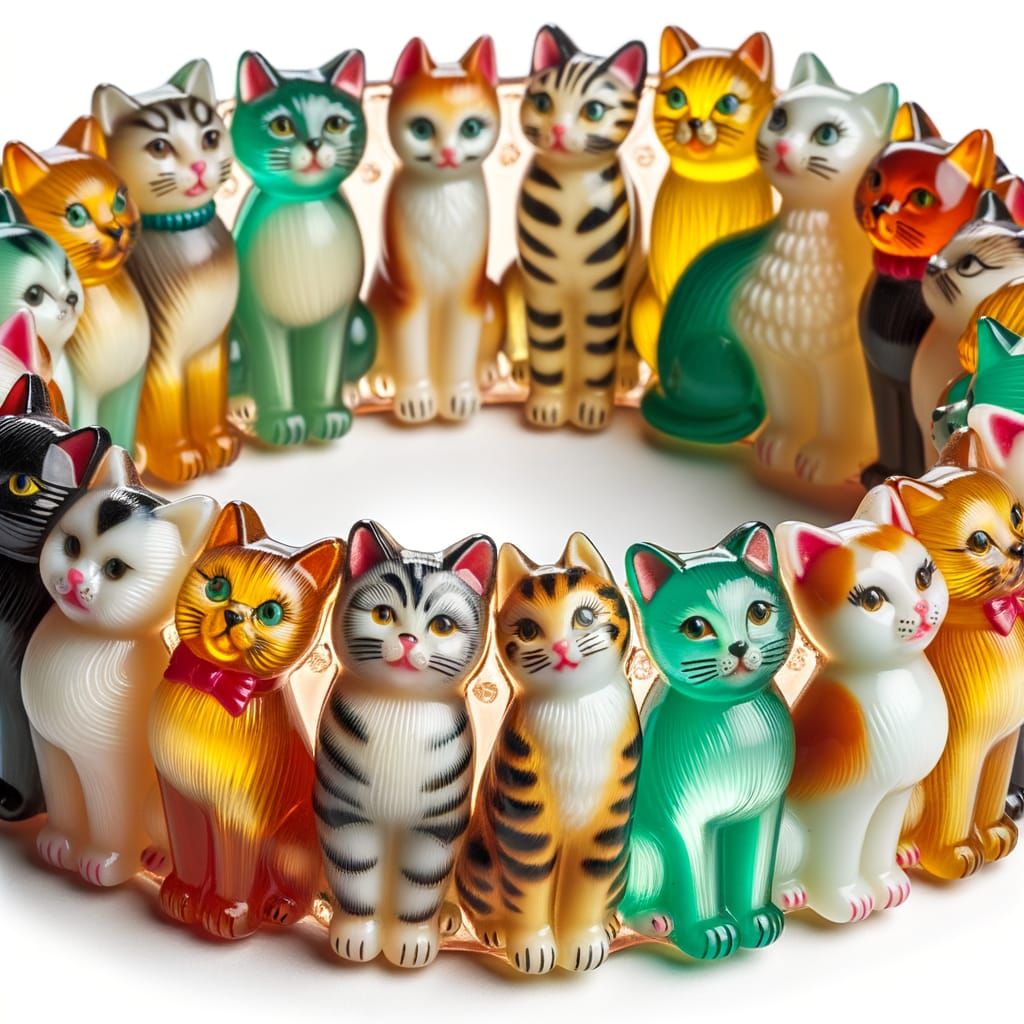 Vintage Lucite Bracelet with Cat Breed Miniatures