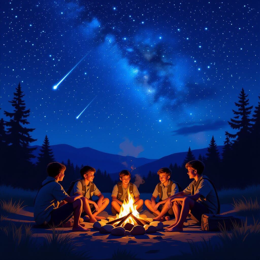 Boy Scouts Campfire Stories Under Starry Sky