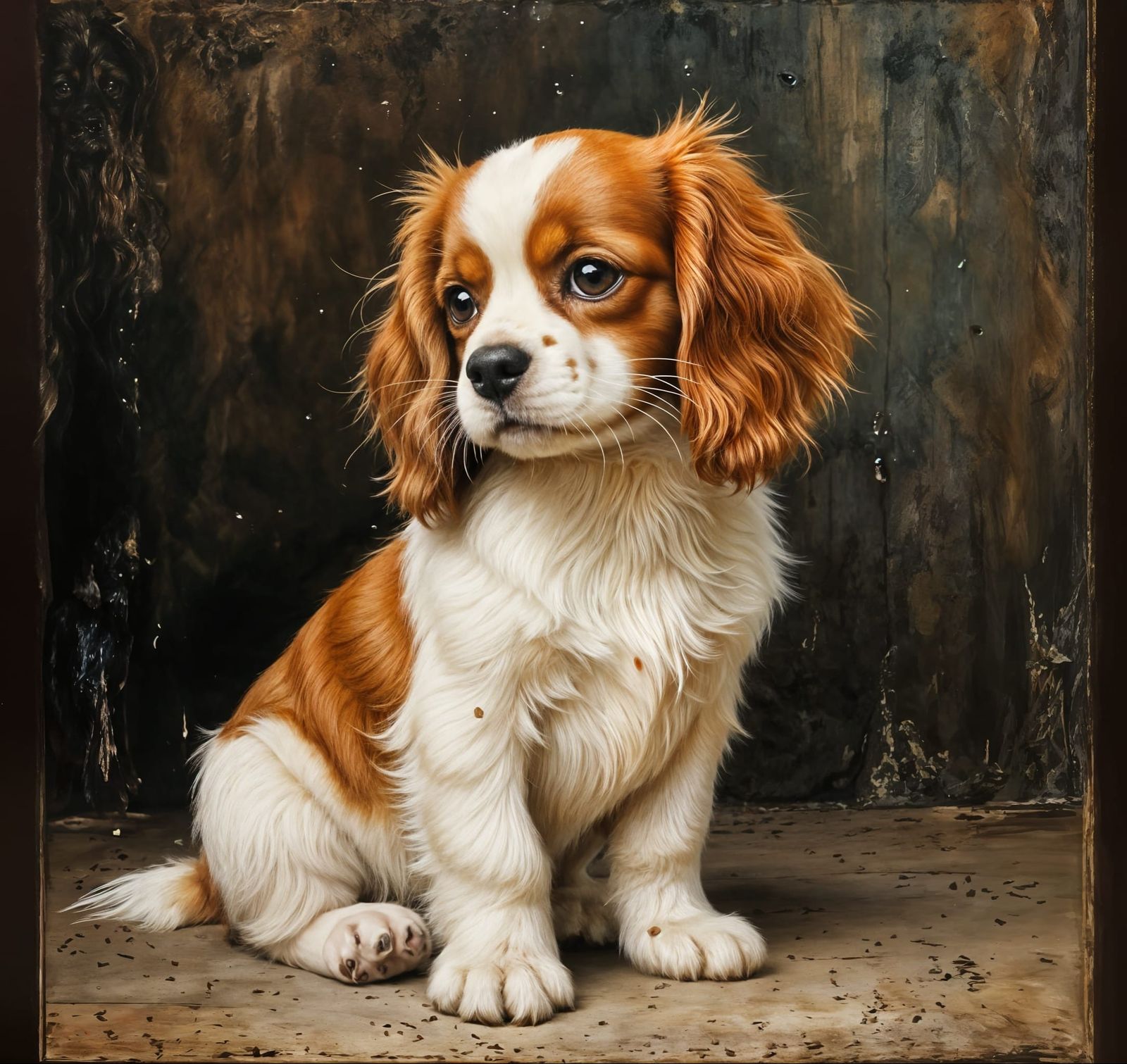 Blenheim Cavalier King Charles Spaniel in Atmospheric Oil Pa...