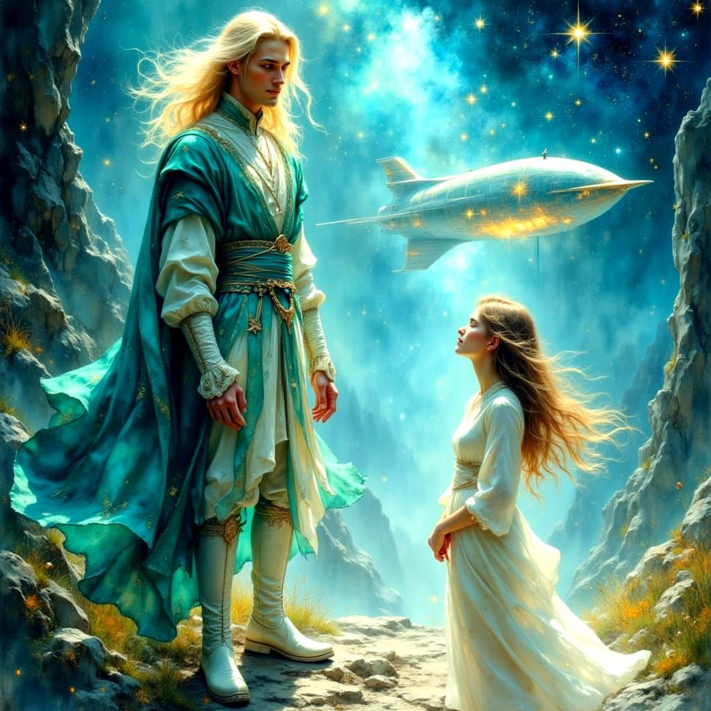 First Contact: Watercolor Starman and Spaceship