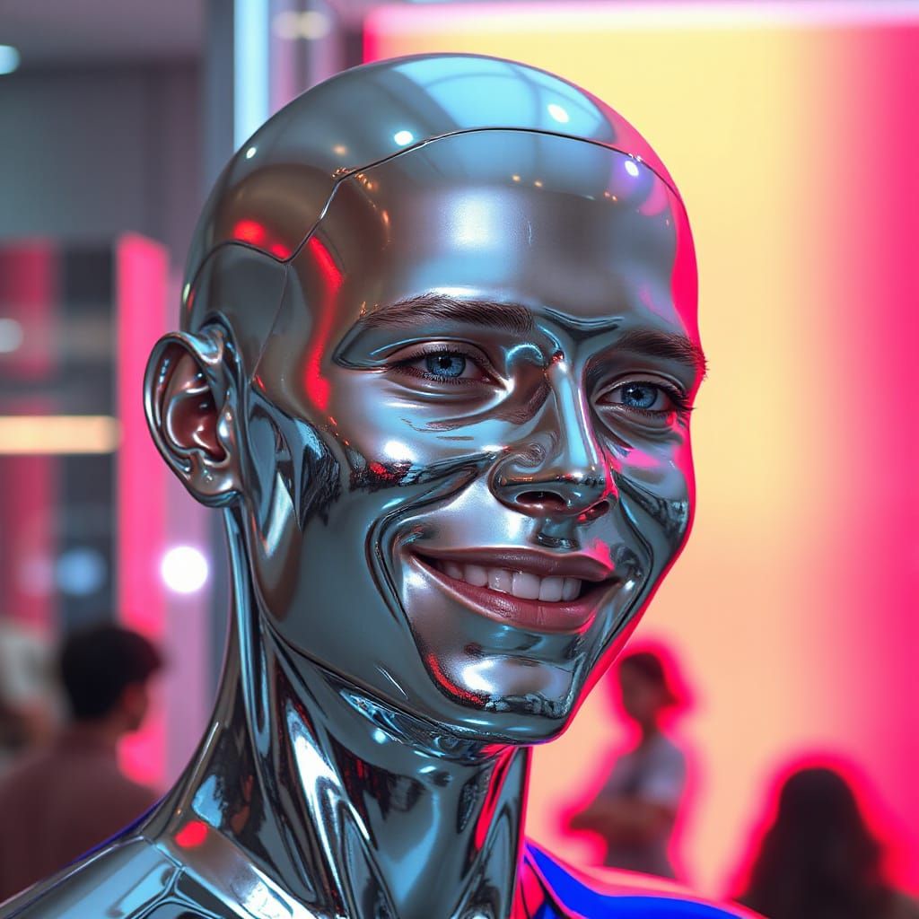 Futuristic Chrome Head in Syd Mead Style