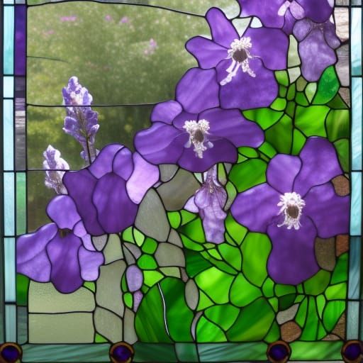 Stained Glass and Columbines with Lilacs