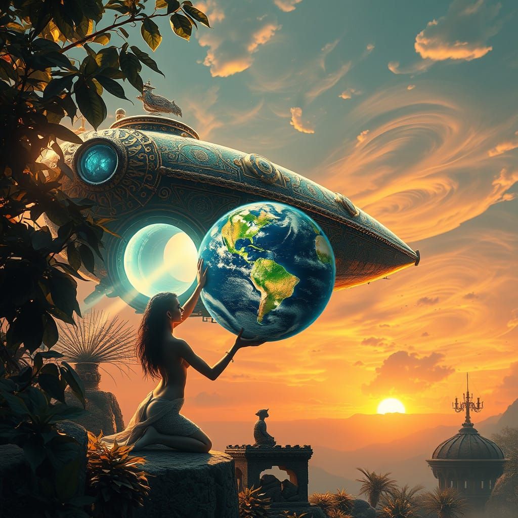 Golden Spaceship Shines in Surrealist Paradise