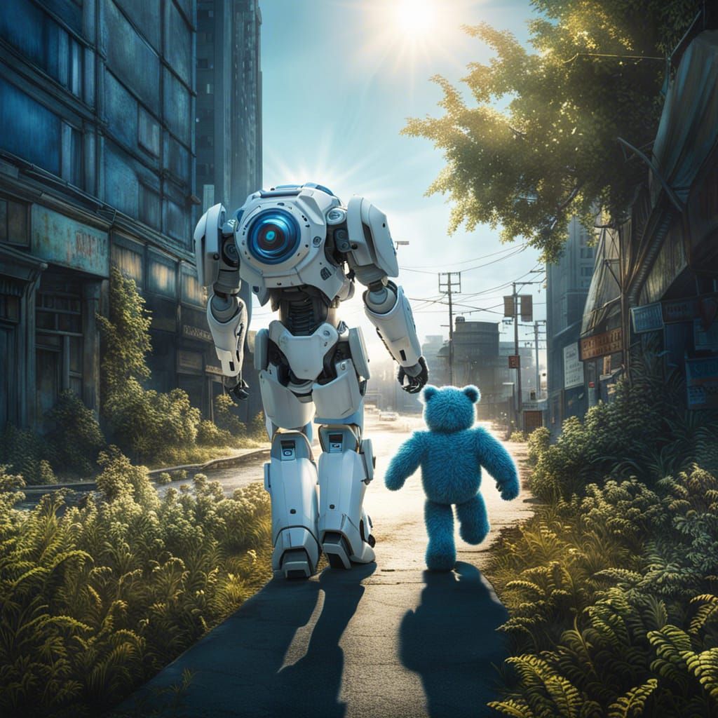 Android Walks Through Apocalyptic City in Hyperrealism