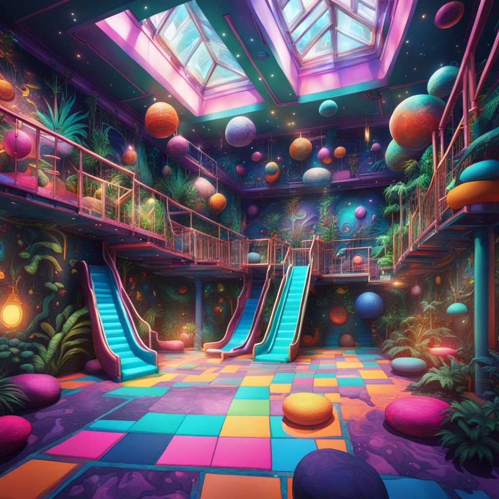 Psychedelic Indoor Playground: Astral Cosmic Illustration