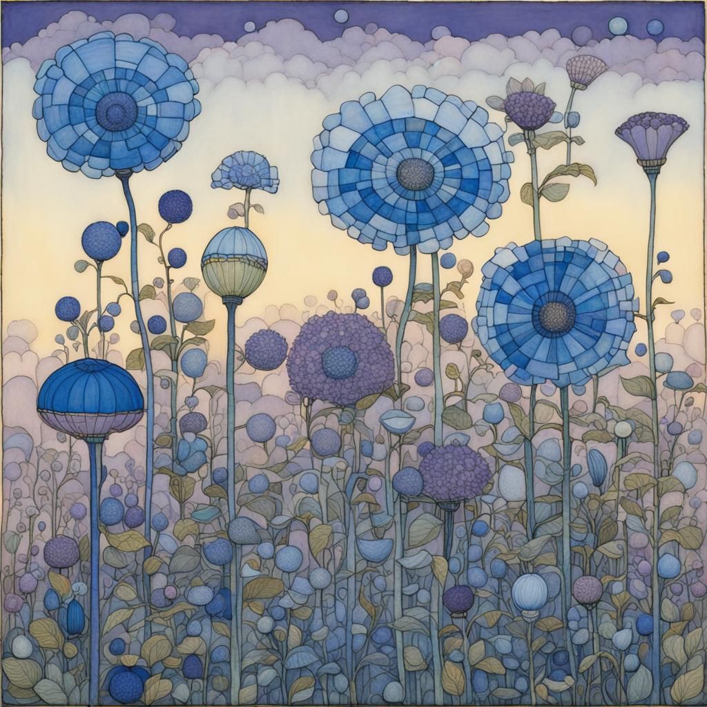 Blue Flowers in Purple Light, Hundertwasser and Adolfsson St...
