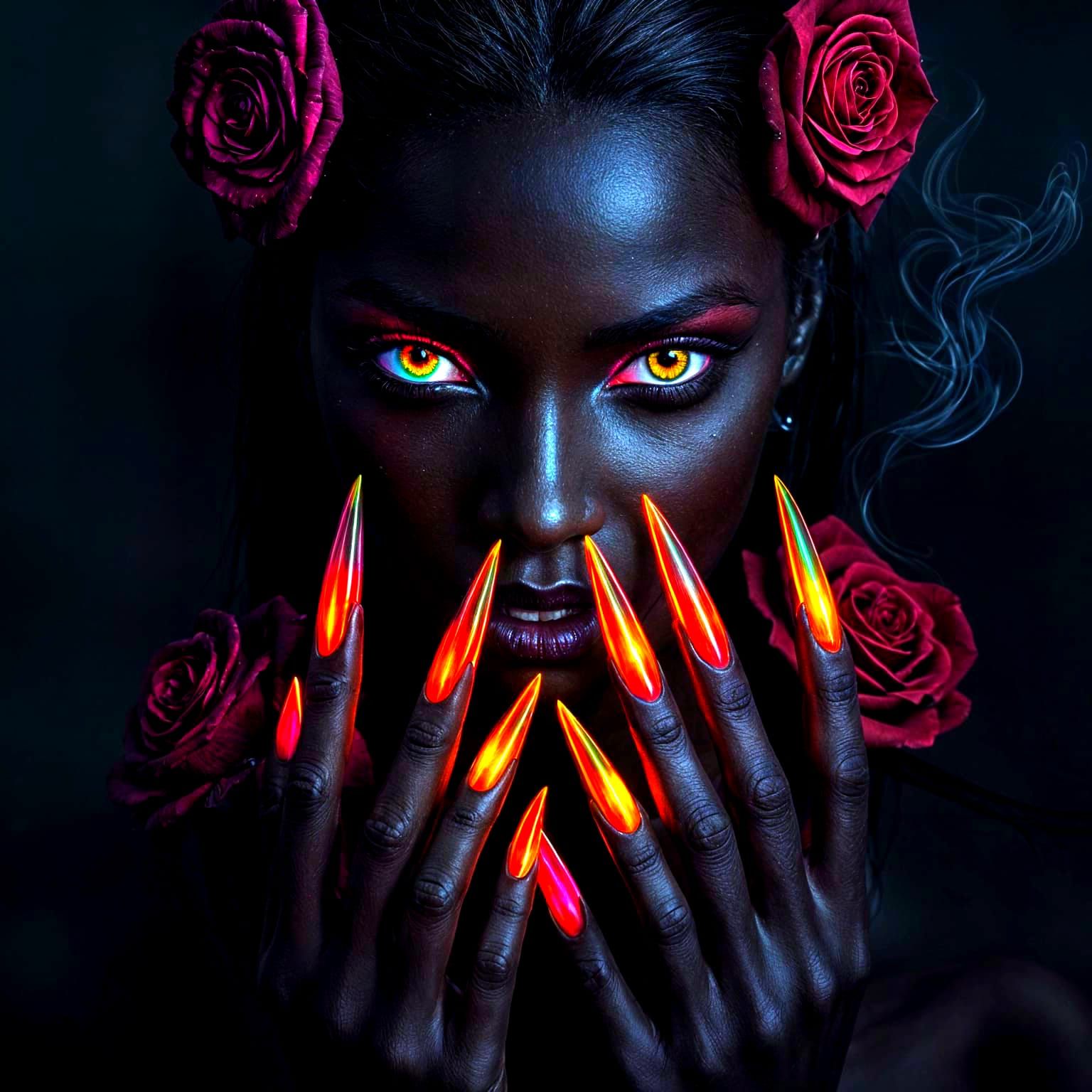 Gothic Fae Vampire Beauty with Rainbow Eyes and Claws