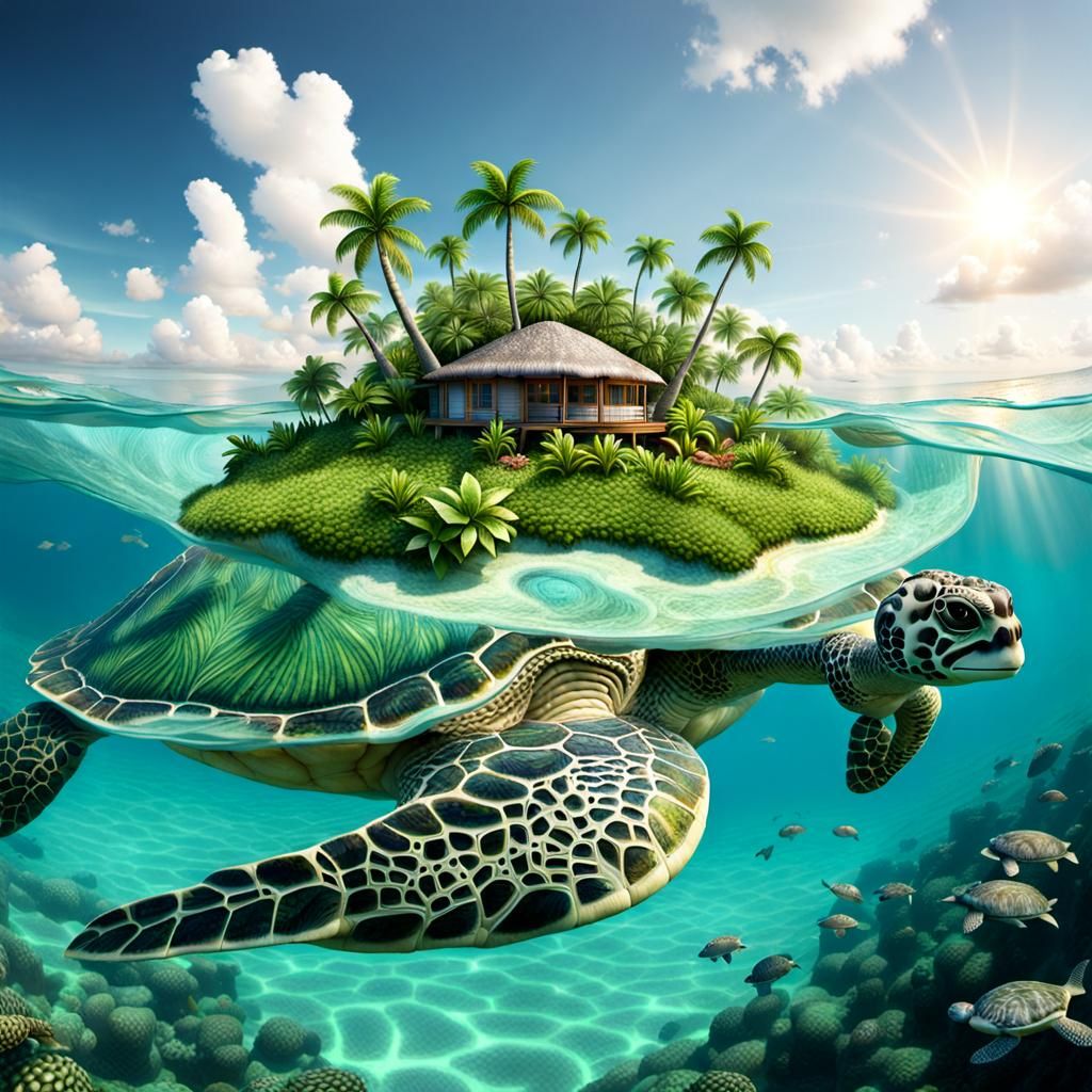 Tropical Island on Sea Turtle Shell