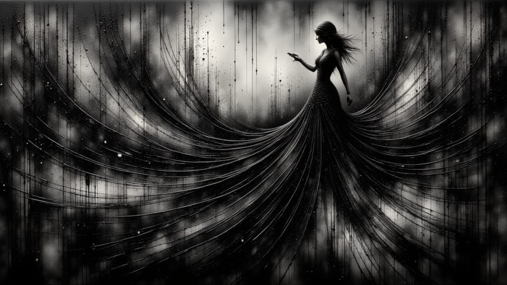 Textured Black Velvet Oil Painting with Visible Brush Stroke...