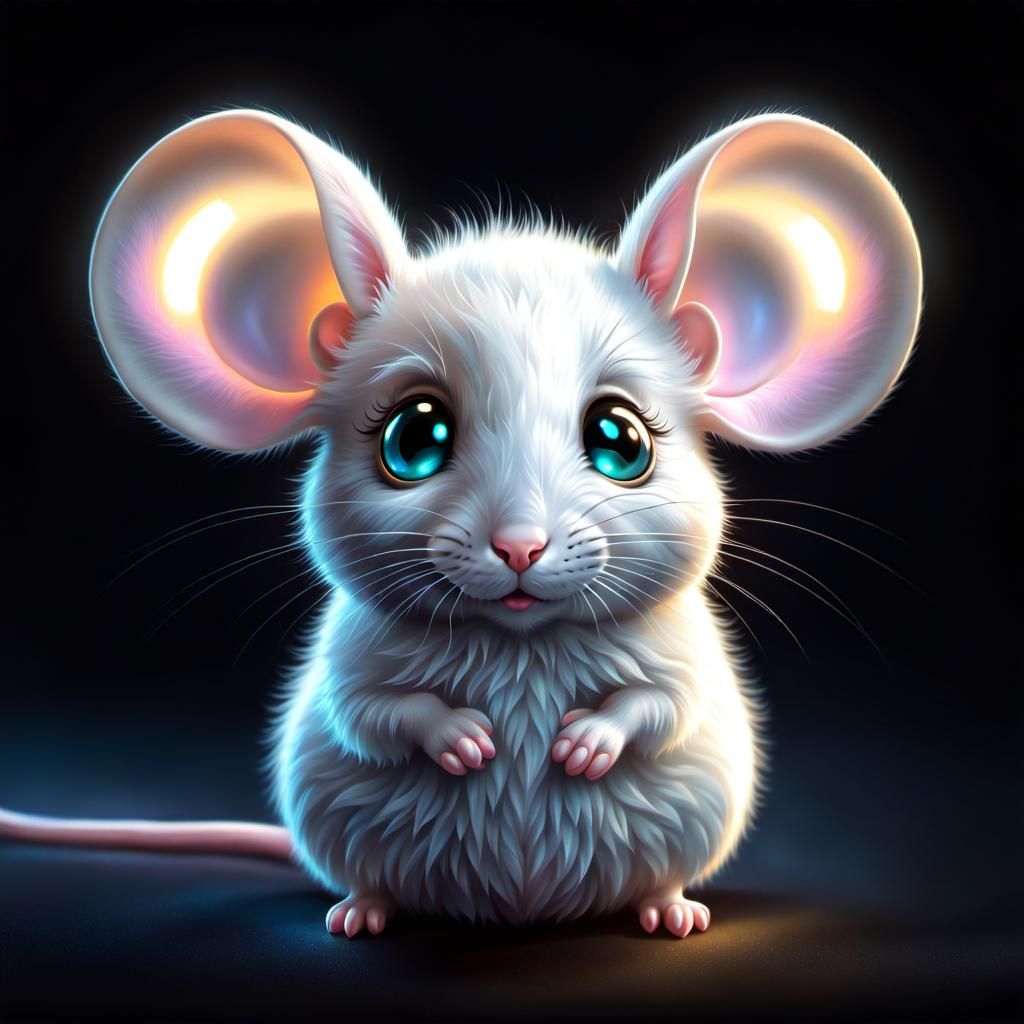 Glowing White Mouse Portrait in Soft Pastels