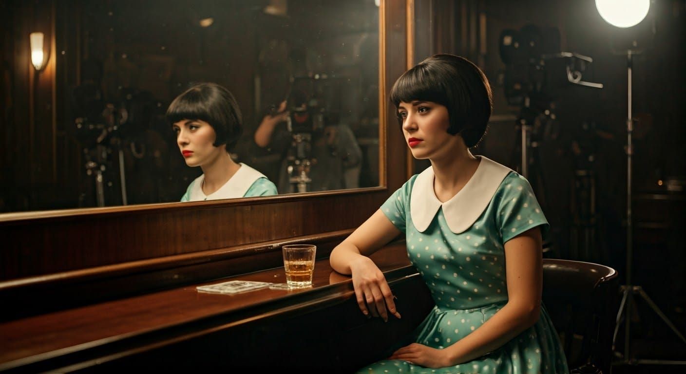 1970s Film Still of Woman in Dimly Lit Bar
