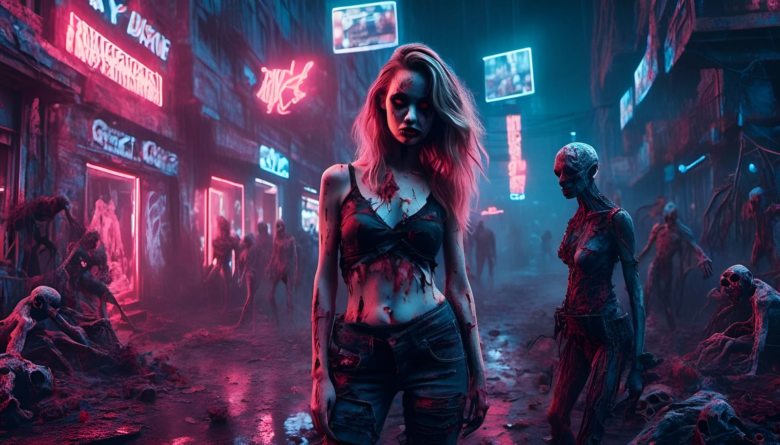 Cyberpunk Zombie Supergirl in Neon City