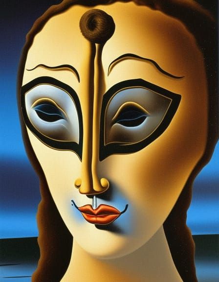 Woman Reveals Crying Face in Surrealist Style