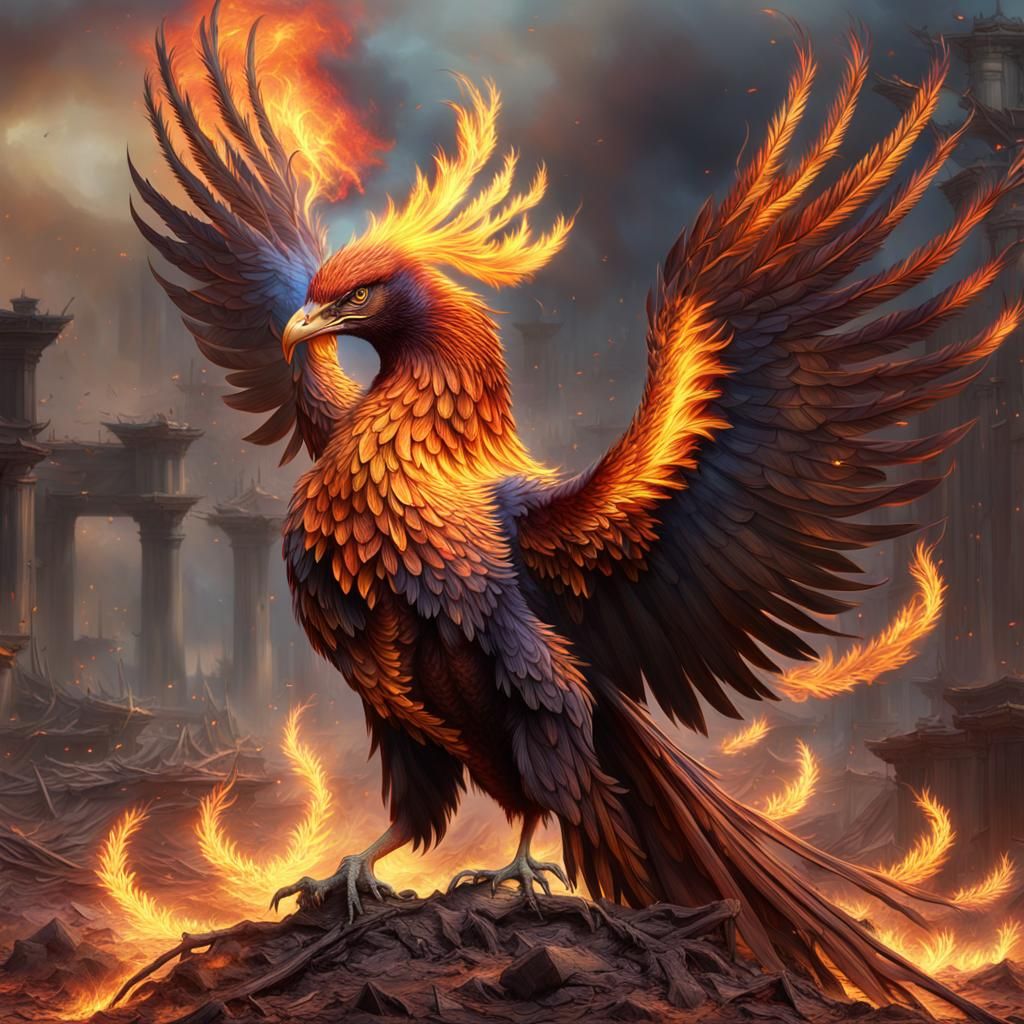 Majestic Phoenix Rising in Golden Light