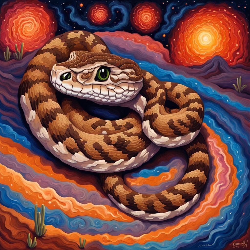 Rattlesnake Portrait in Vivid Impasto Oil Paint Style