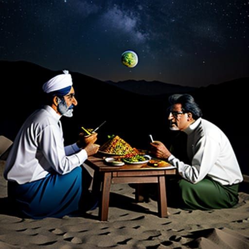 Cosmic Indian and Pakistani Feast Under Starry Skies