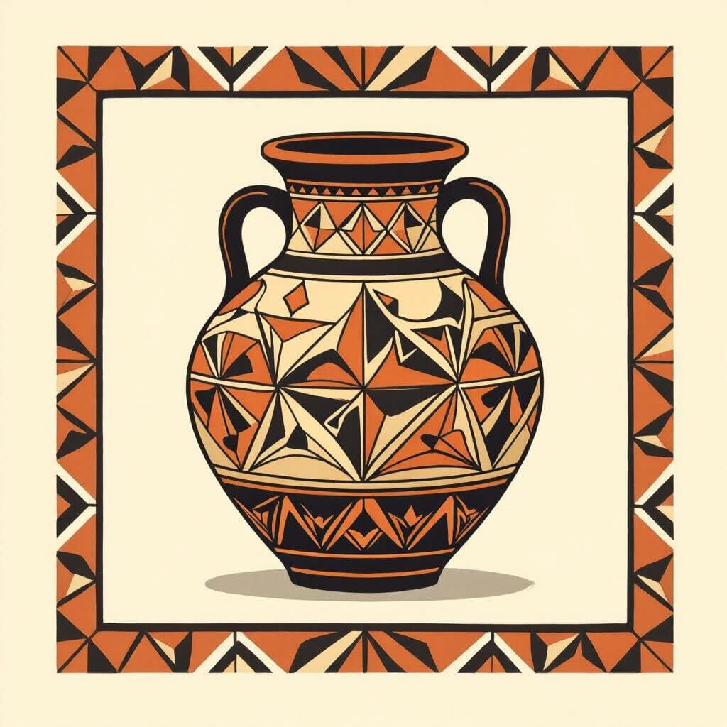 Hopi Pottery Inspired Geometric Art in Earth Tones