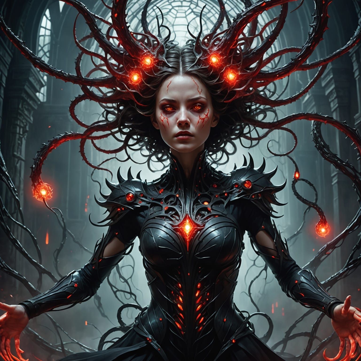 Ethereal Woman in Molecular World: Dark Fantasy Art