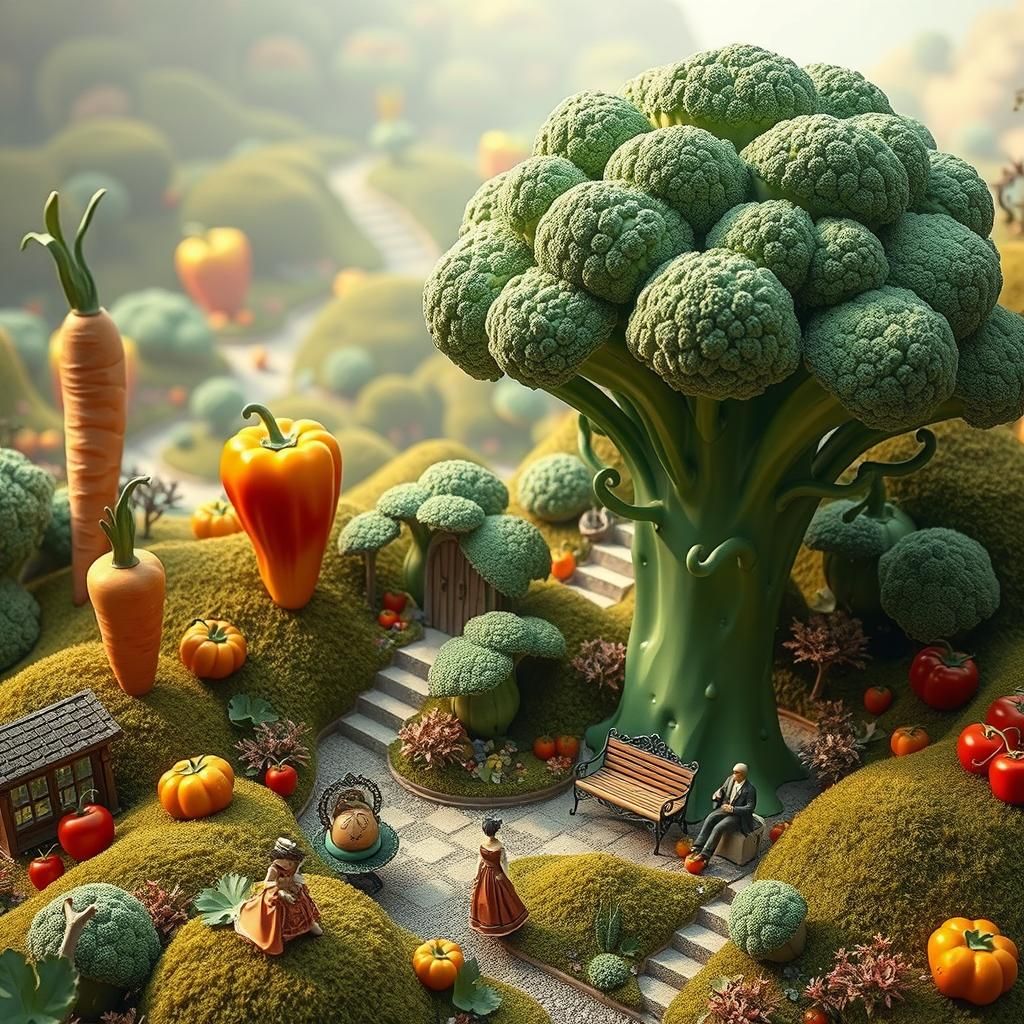 Whimsical Miniature World with Giant Vegetables