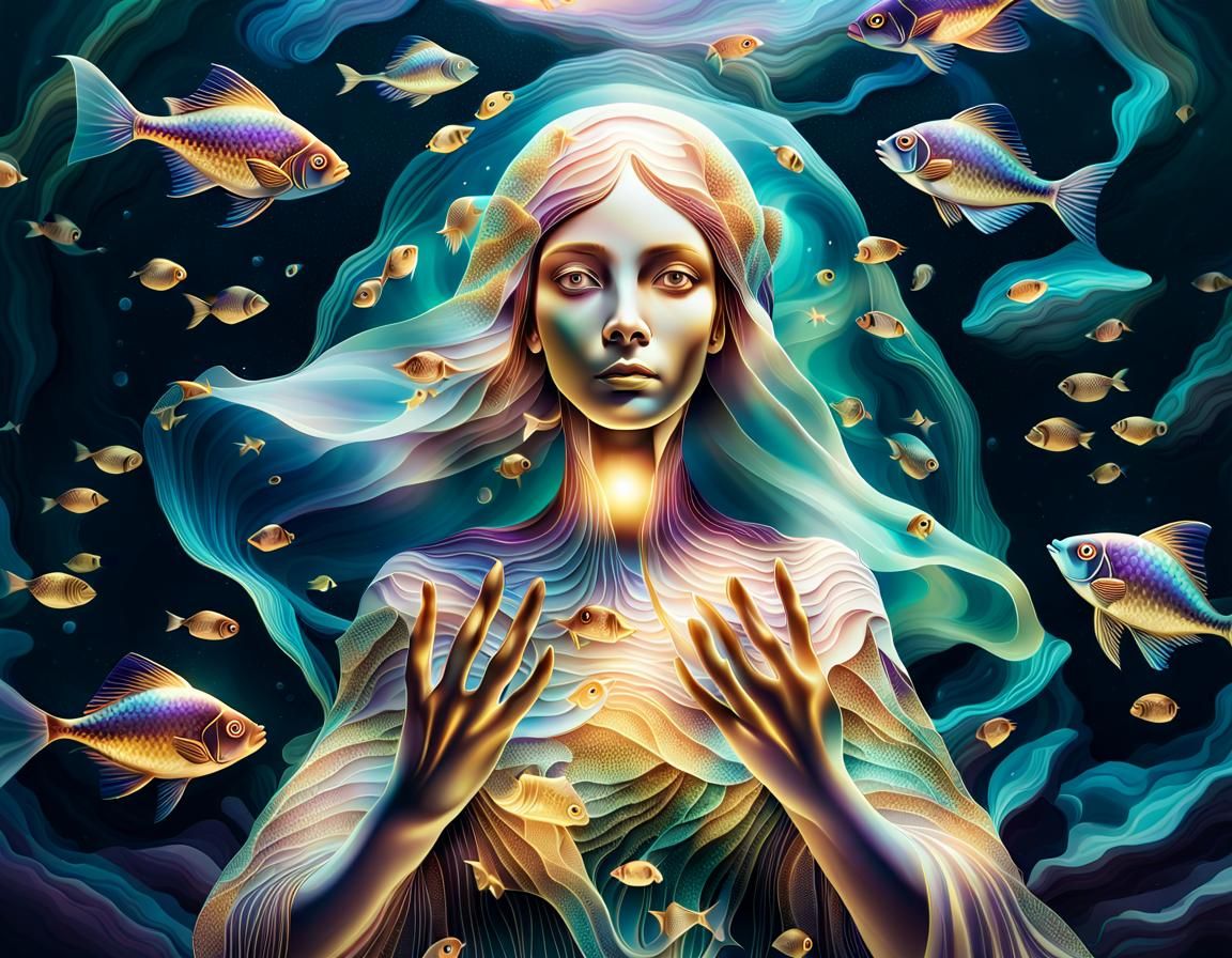 Glass Fish in Fractal Coral Reef: Abstract Vector Art