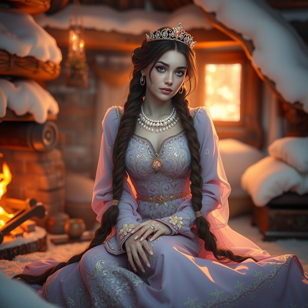 Golden Light Illuminates Regal Evdokija in Pre-Petrine Style...