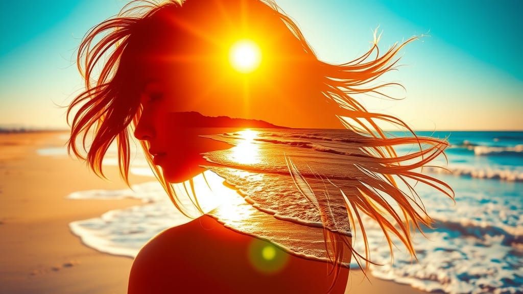 Dreamlike Beach Scene with Golden Sands and Radiant Ocean