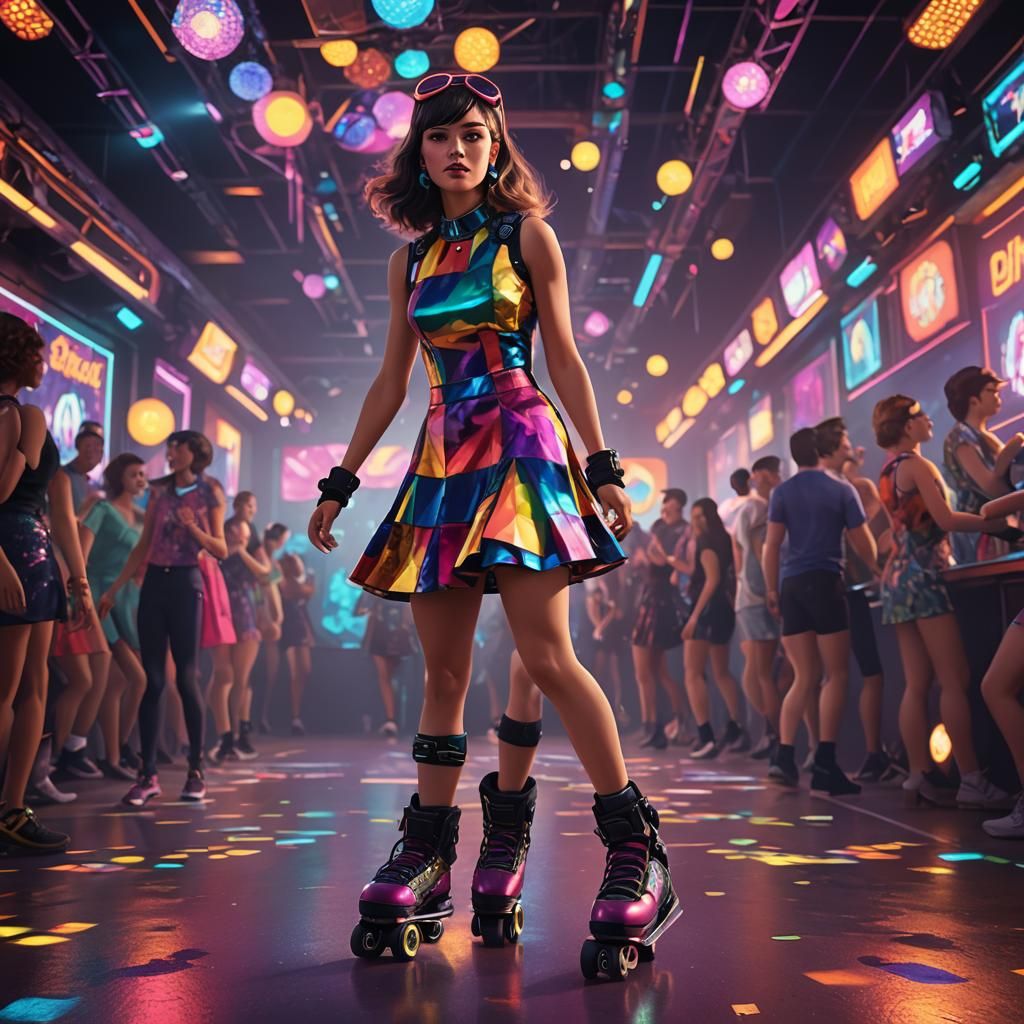 60's Girl in Colorful Dress at the Disco