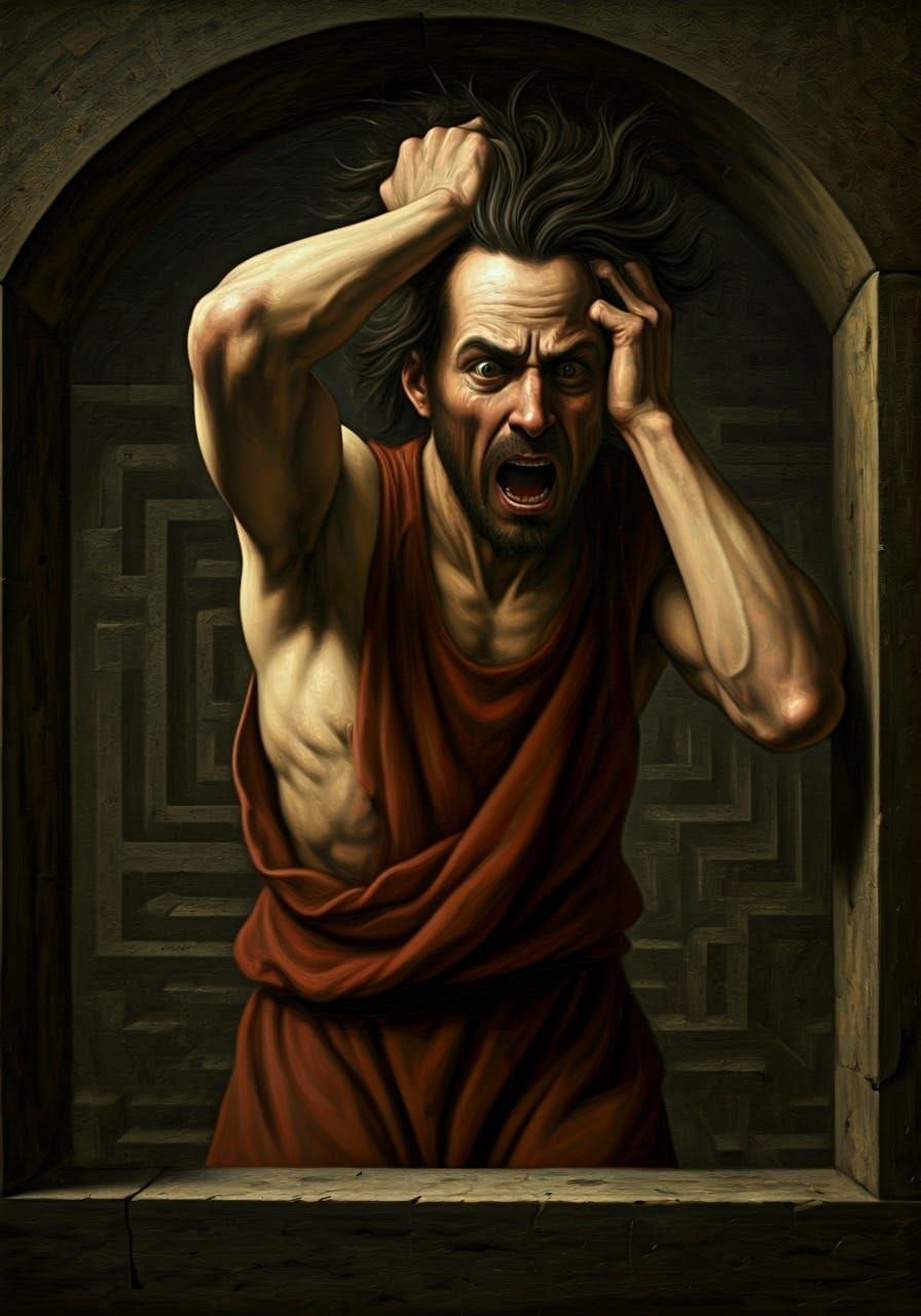 Tormented Man in Renaissance Nightmare Labyrinth