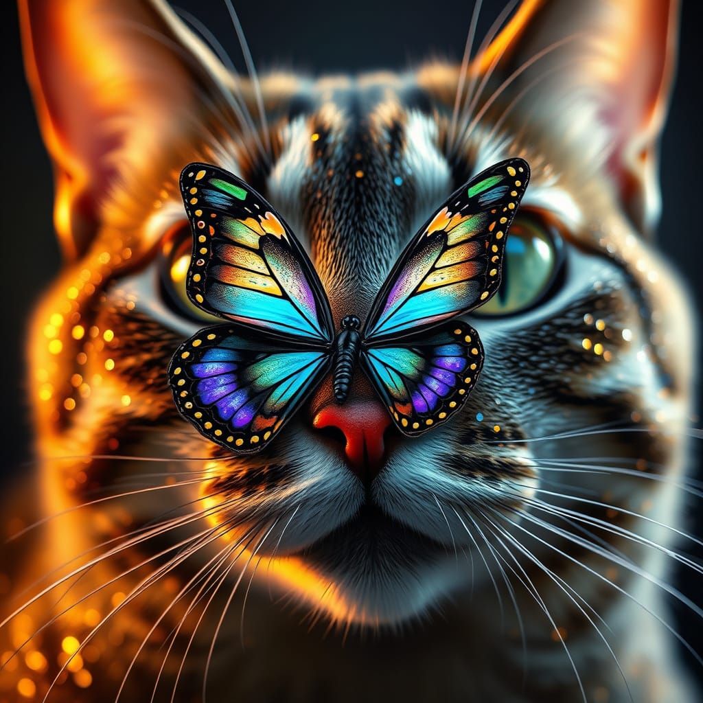 Sequin Butterfly Masterpiece on Feline Nose