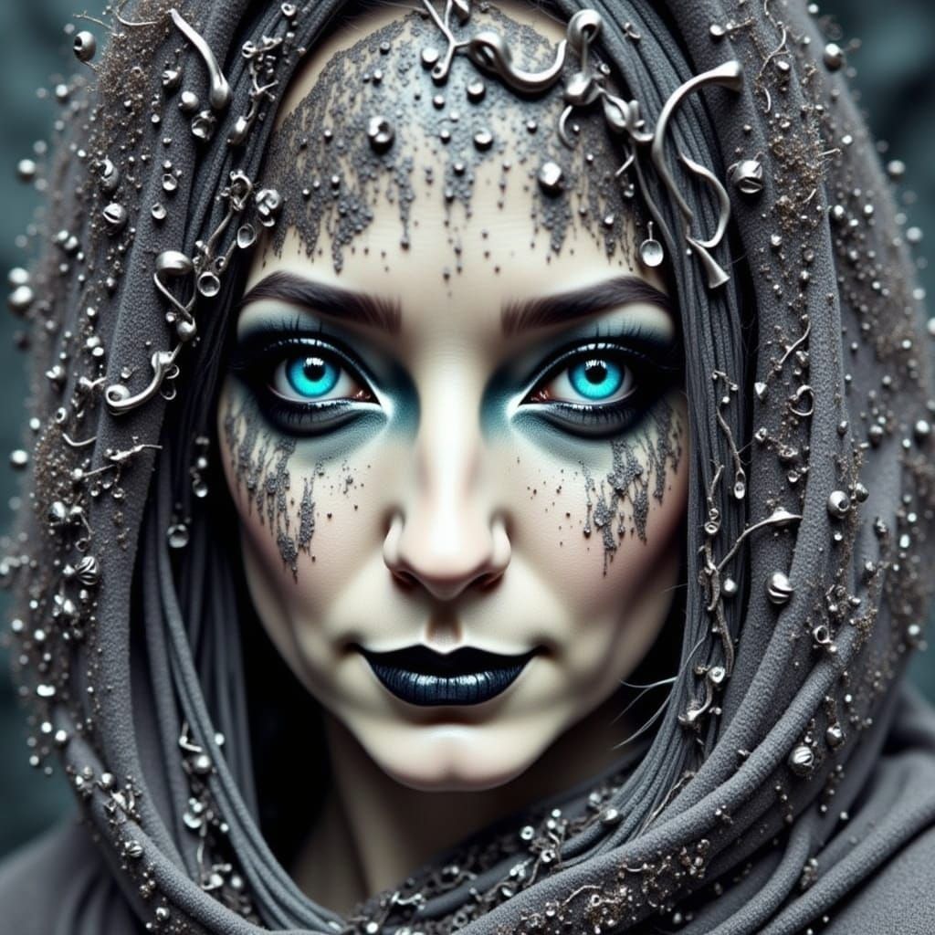 Surreal Woman with Intense Gaze in Digital Art