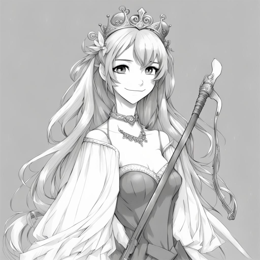 Monochrome Sketch of a Princess Holding Crowbar
