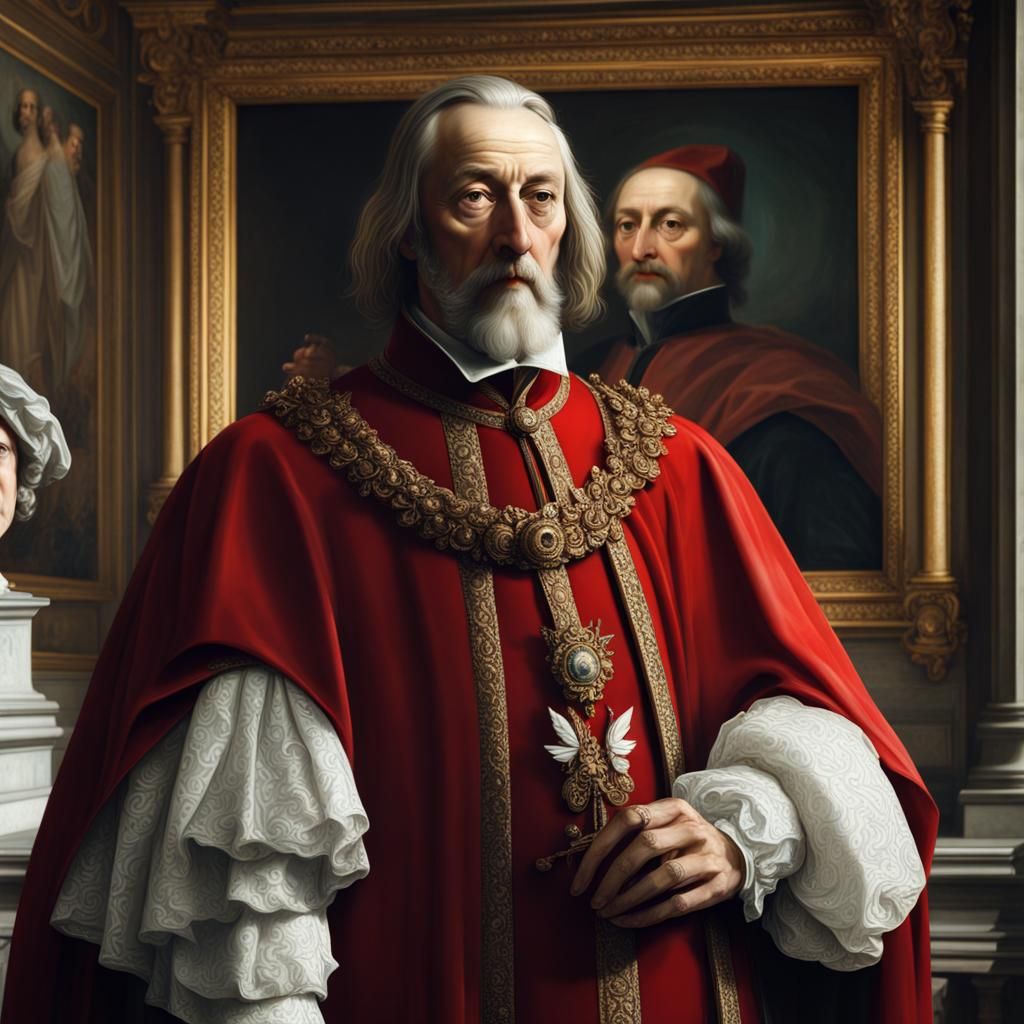 Cardinal Richelieu Portrait in Maximalist Digital Art