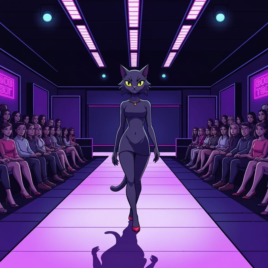 Cat on Runway in 2D Arcade Style