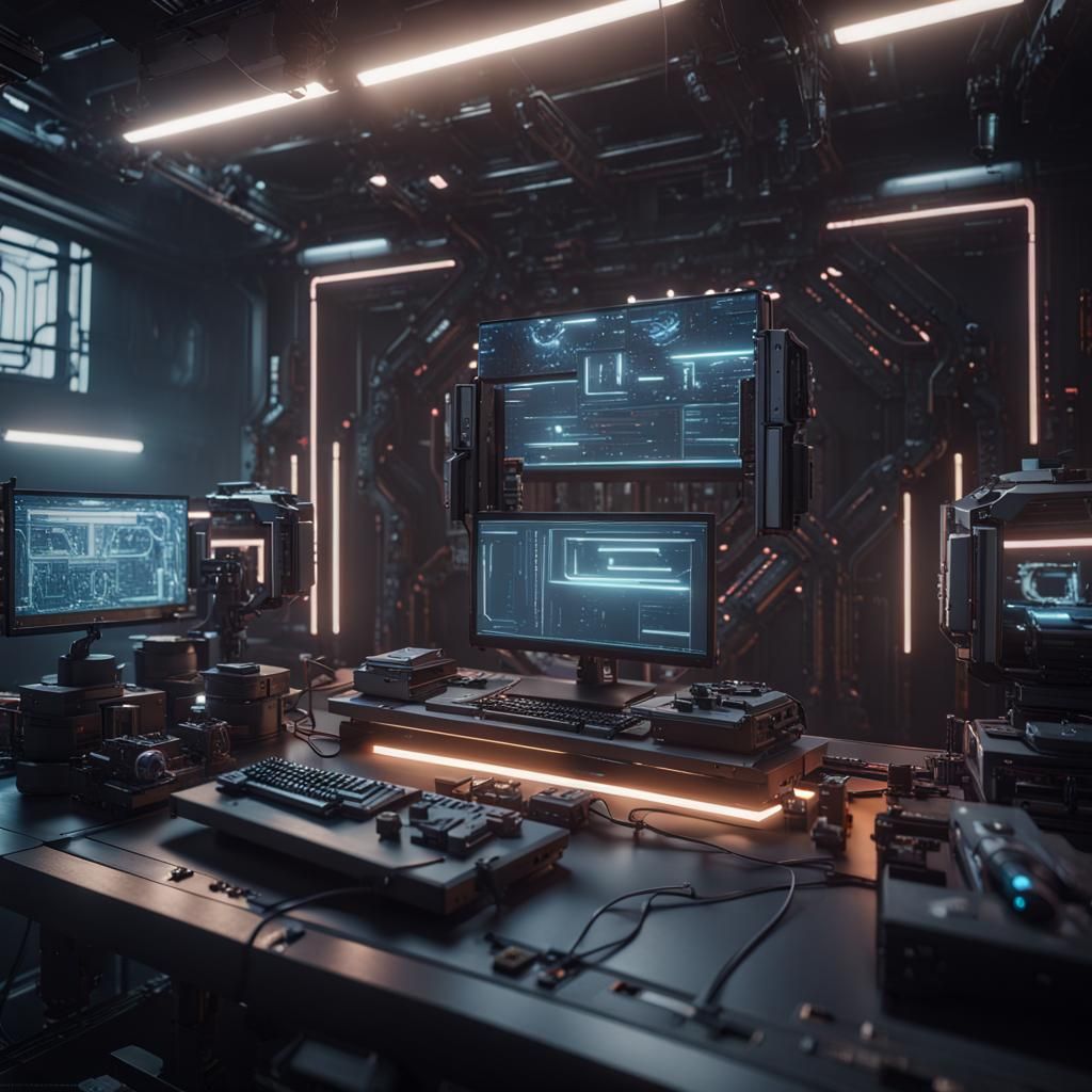 Sci-Fi Hacker Lab in Cinematic 3D