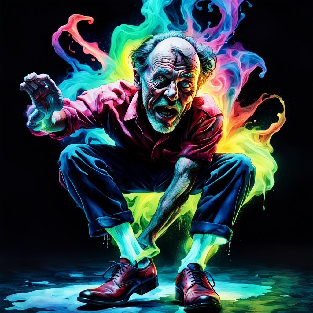 Old Dan Tucker's Agonized Neon Portrait in Fauvist Style