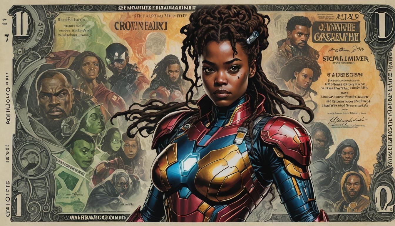Ironheart as Colorful Banknote Art, Oil Painting