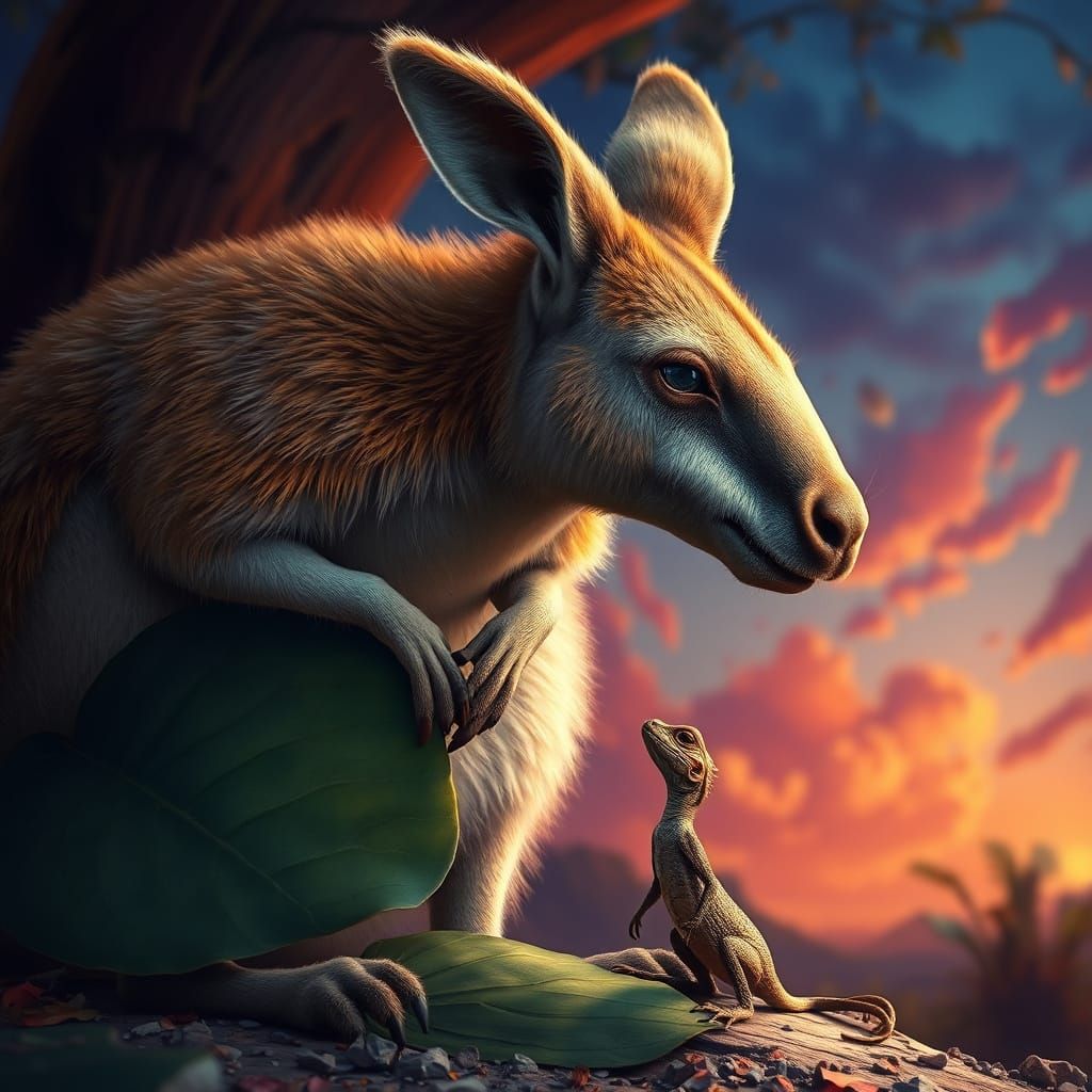 Kangaroo and Lizard in Fantastical Matte Painting
