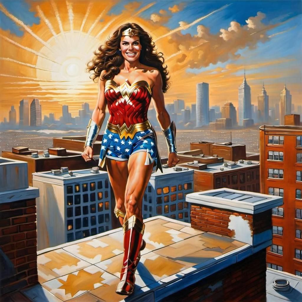 Wonder Woman as 1970s Oil Painting
