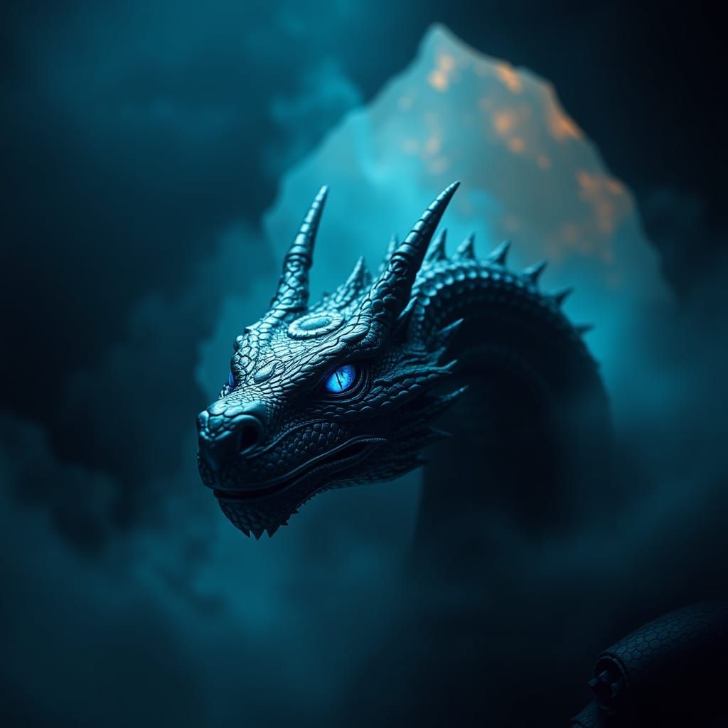 Majestic Black Dragon with Sapphire Eyes