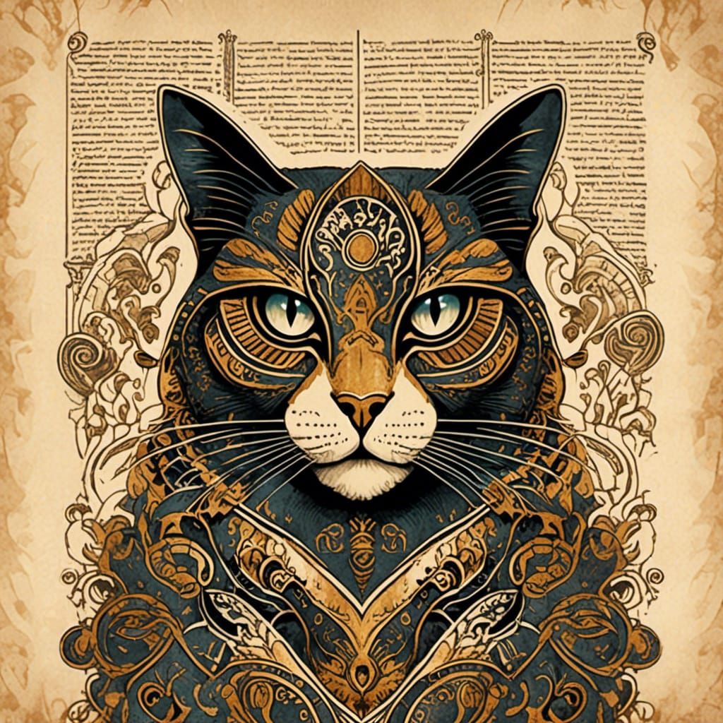 Batik Cat with Sinister Details in Watercolor Style