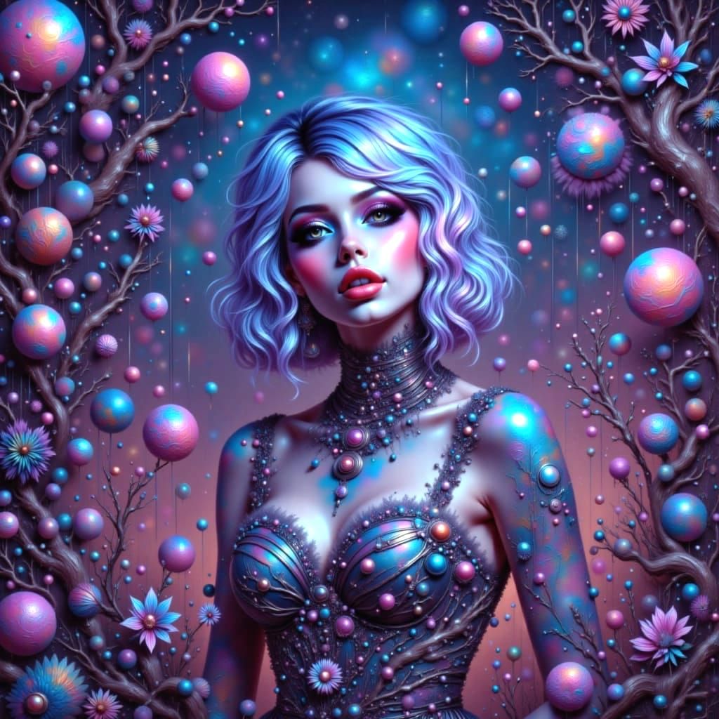 Steampunk Lady in Bioluminescent Forest