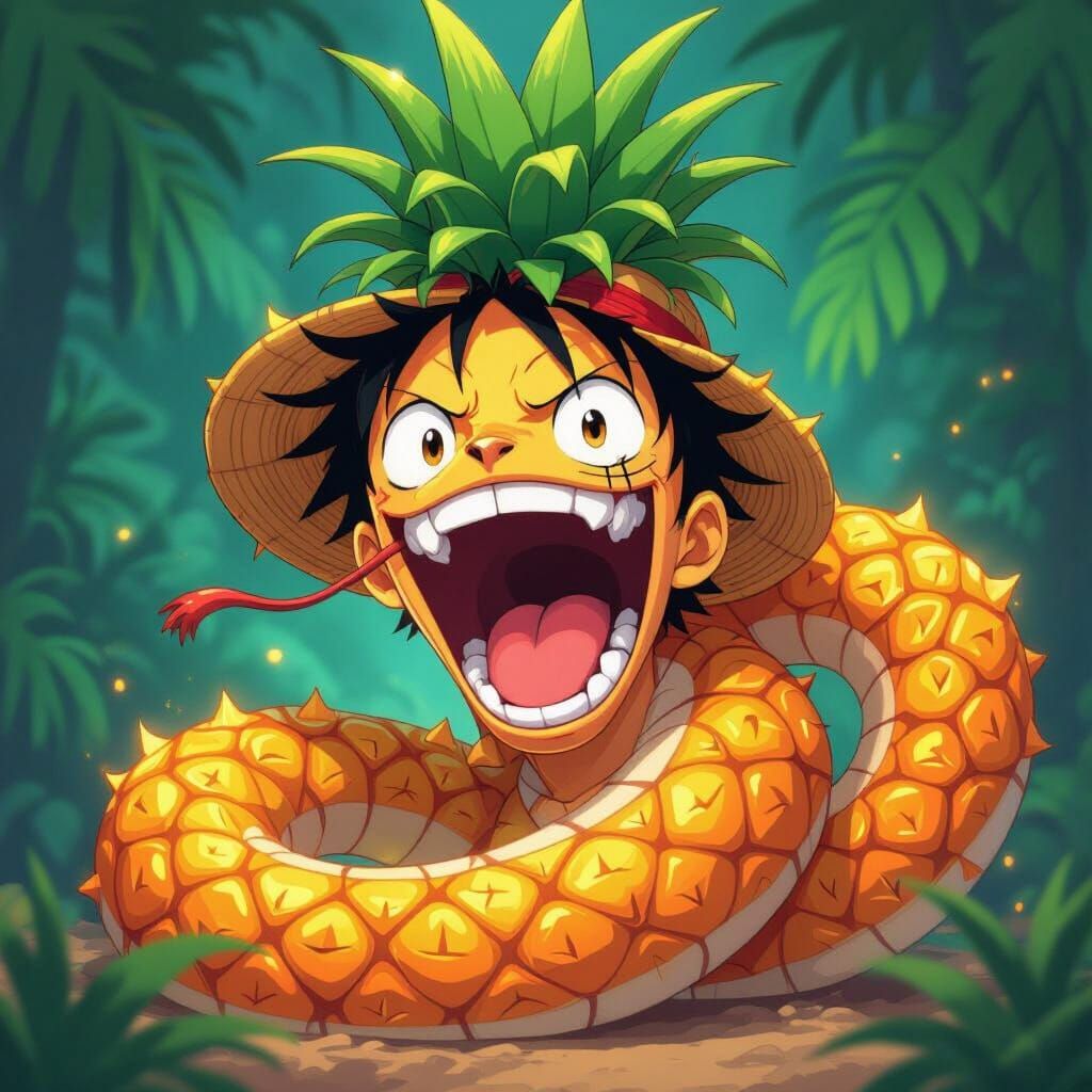 Fantastical Snake-Pineapple Luffy in Anime Style