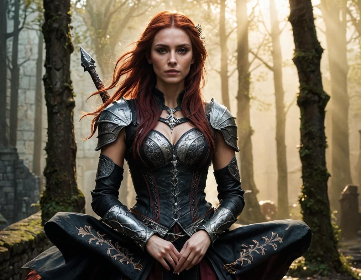 Battlemage in Glowing Medieval Alleyway, Dark Fantasy Art