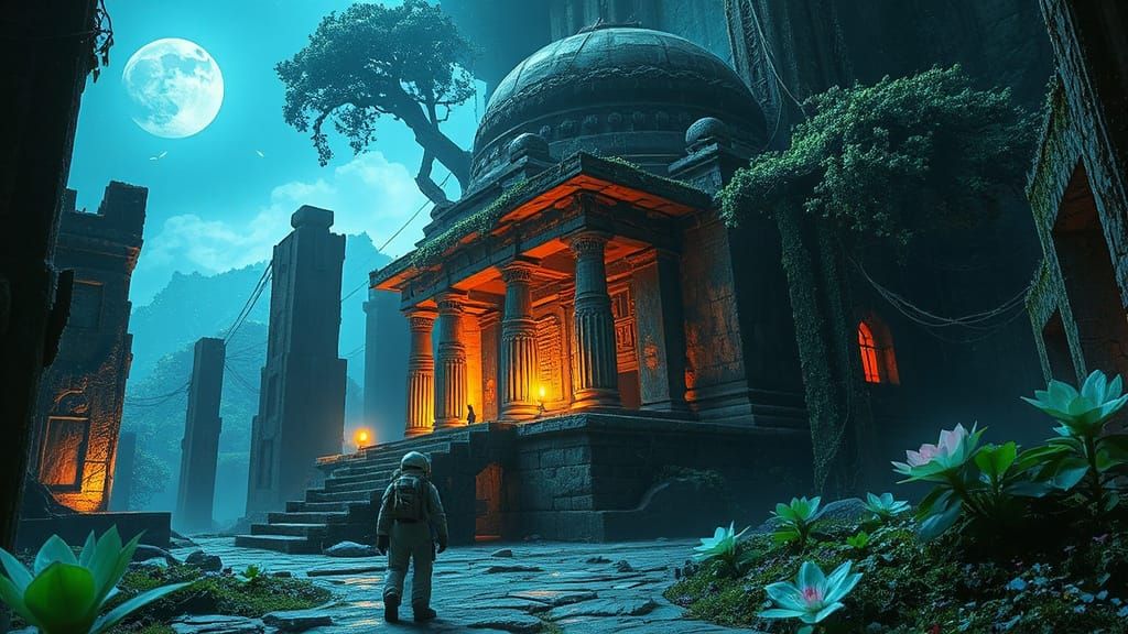 Surreal Alien Temple Unveiled in Vibrant Digital Art