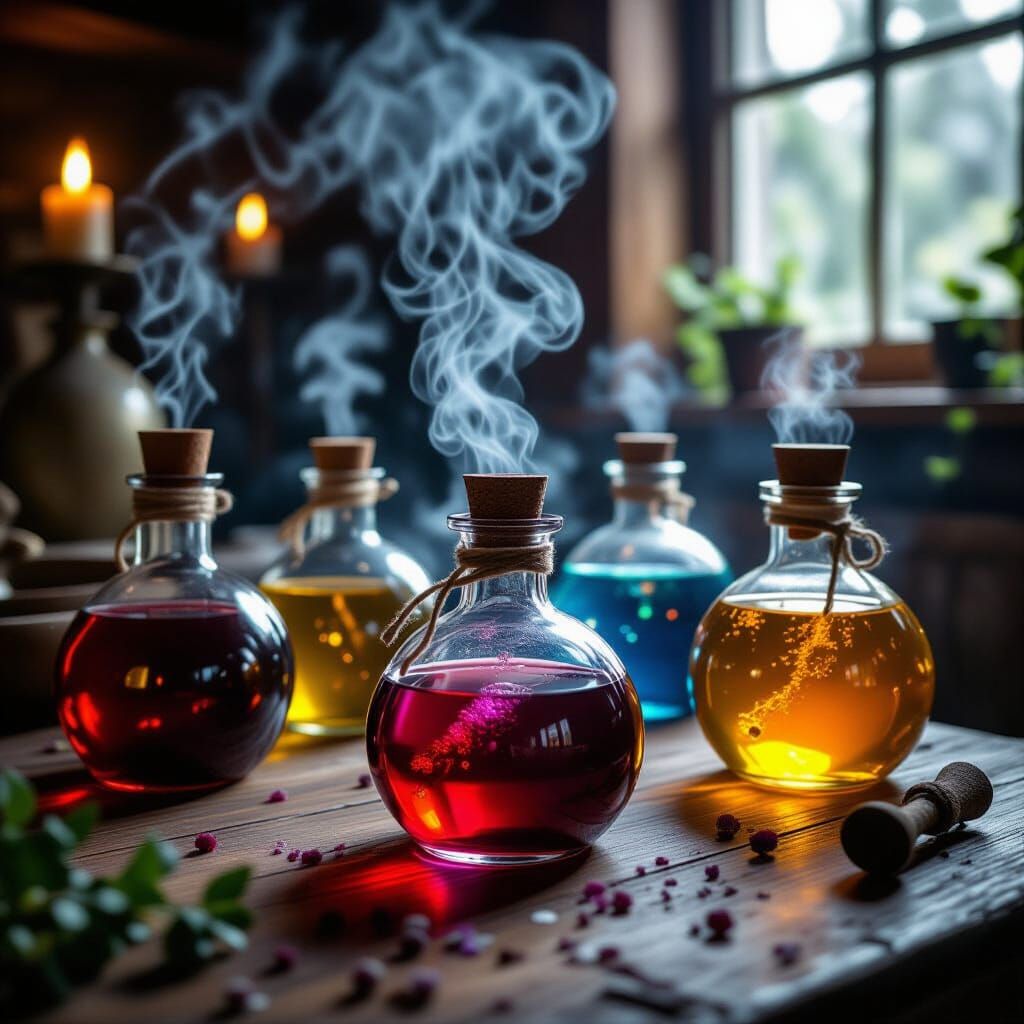 Mystical Potions Revealing Secrets in Cinematic Style