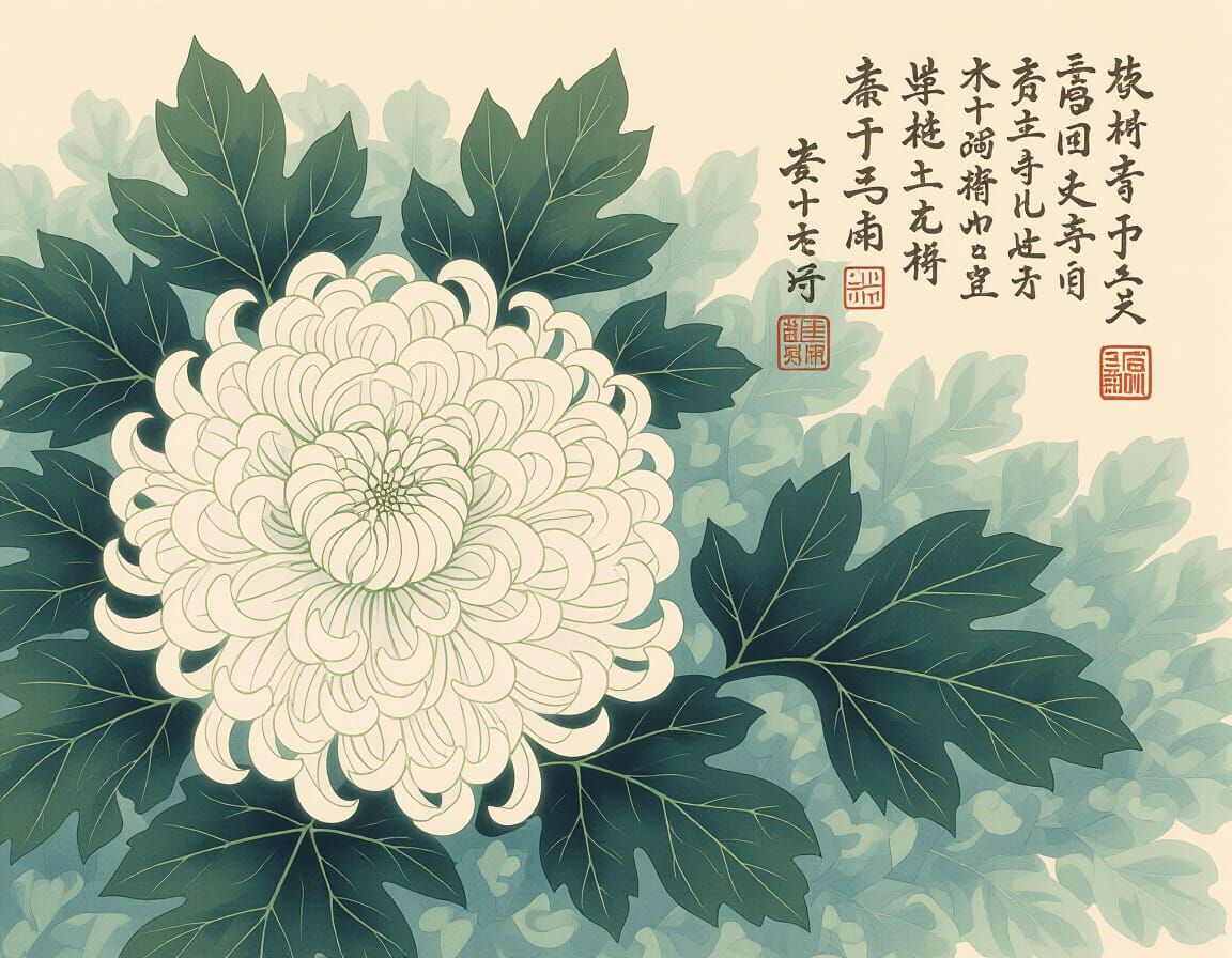 Rainbow Chrysanthemum in Watercolor Wash Style