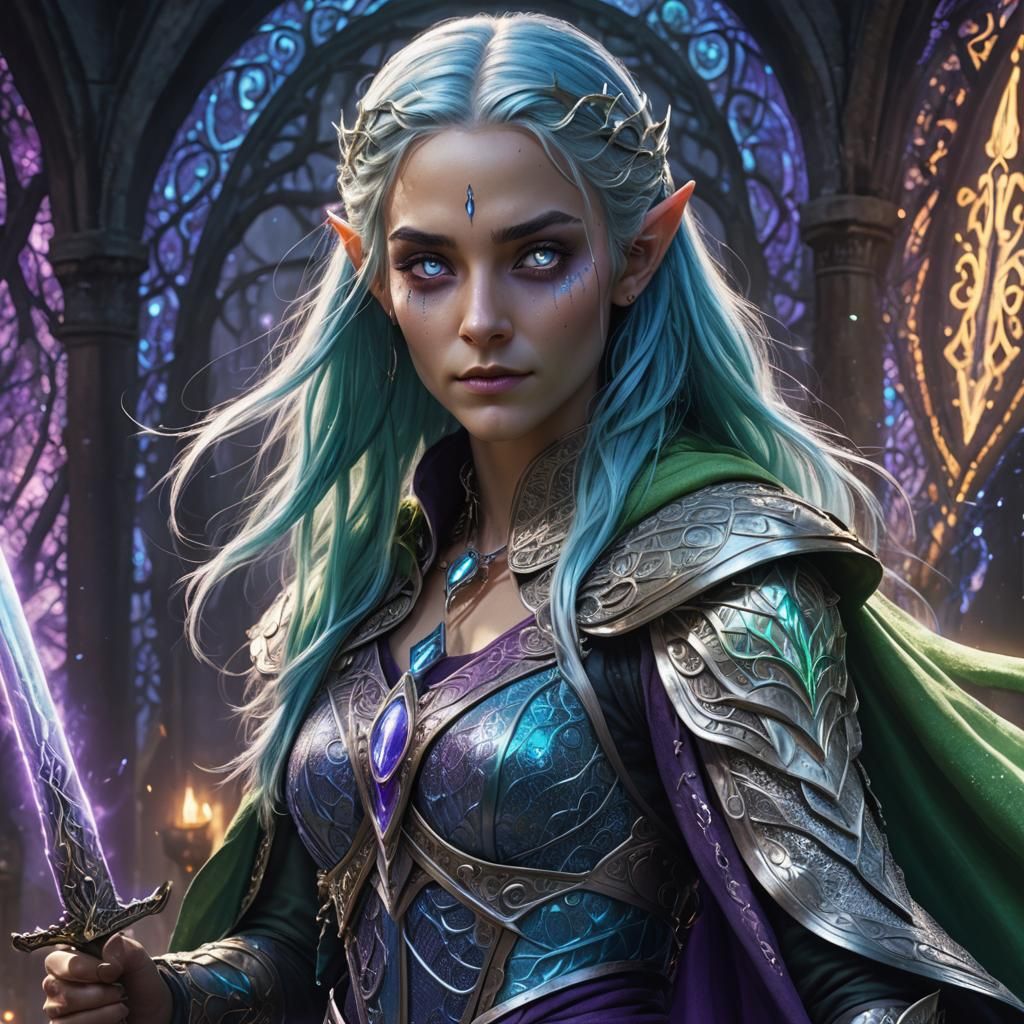 Elven Warrior with Glowing Sword in Fantasy Art