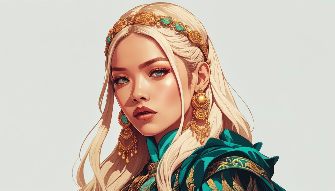 Ornate Portrait in Manga-Renaissance Line Art Style