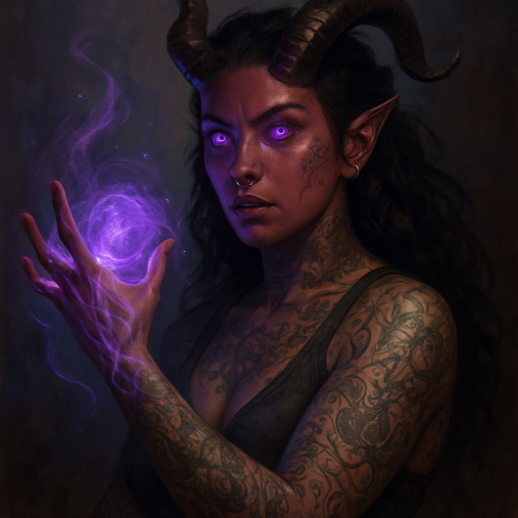 Enchanted Tiefling Sorceress in Dark Fantasy Style